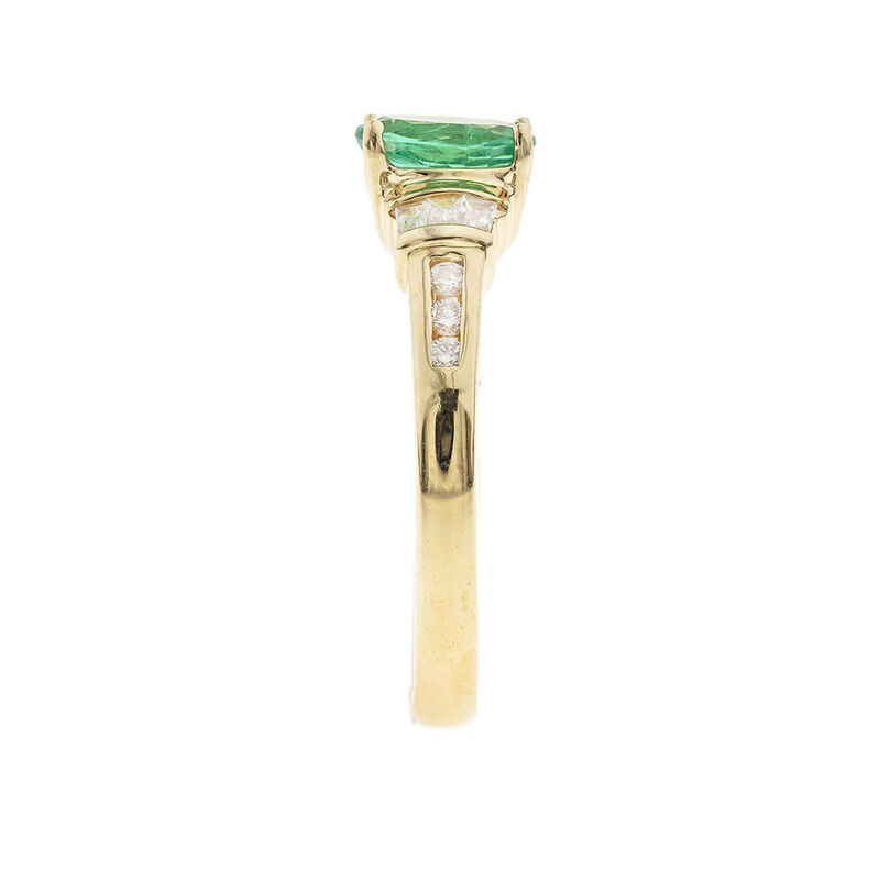 Oval Emerald Ring with Baguette Side Stones in 10K Yellow Gold &#40;1/4 ct. tw.&#41;