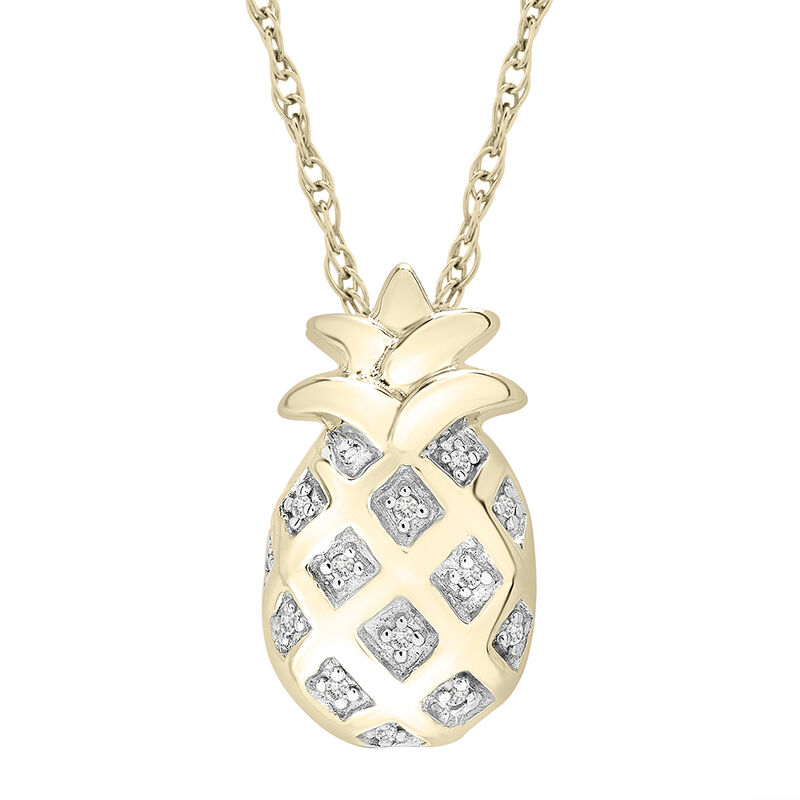 Pineapple Pendant with Diamond Accents in 10K Yellow Gold