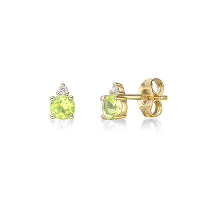 Peridot & Diamond Stud Earrings in 10K Yellow Gold