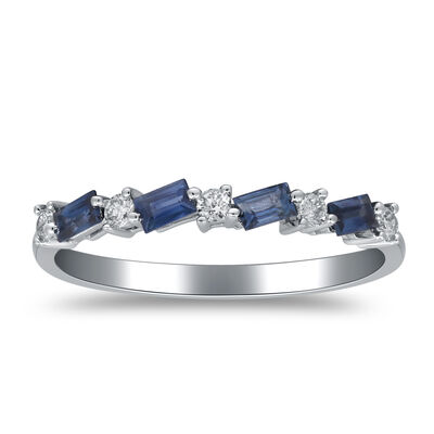 Baguette Blue Sapphire and Diamond Band in 10K White Gold (1/8 ct. tw.)