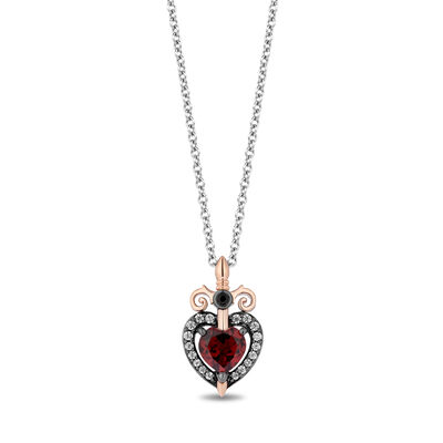 Evil Queen Diamond and Garnet Pendant in Sterling Silver and 10K Rose Gold (1/6 ct. tw.)