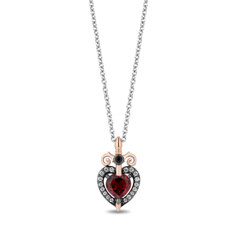 Evil Queen Diamond and Garnet Pendant in Sterling Silver and 10K Rose Gold &#40;1/6 ct. tw.&#41;