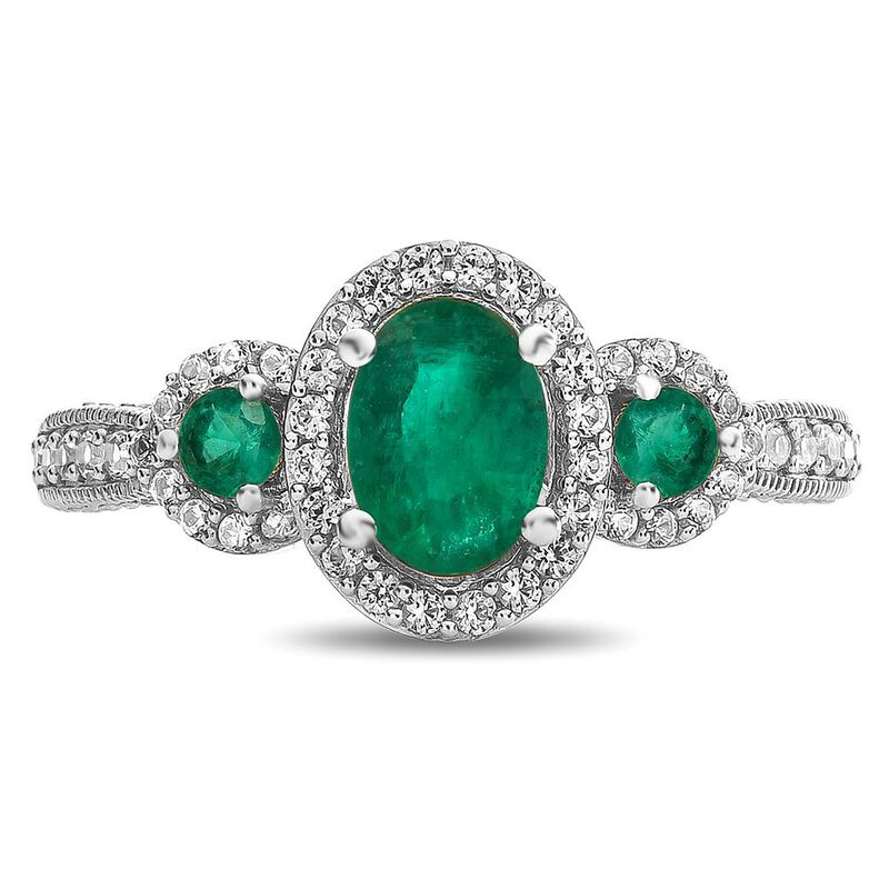 Emerald &amp; 1/2 ct. tw. Diamond Ring in 14K White Gold