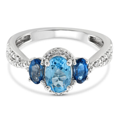 Blue Topaz and Diamond Accent Ring in 10K White Gold