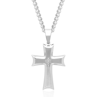 Men's Diamond Accent Cross Pendant in Stainless Steel
