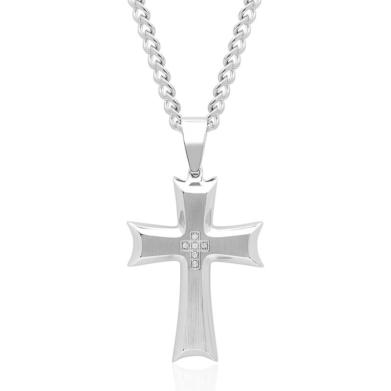 Men&#39;s Diamond Accent Cross Pendant in Stainless Steel