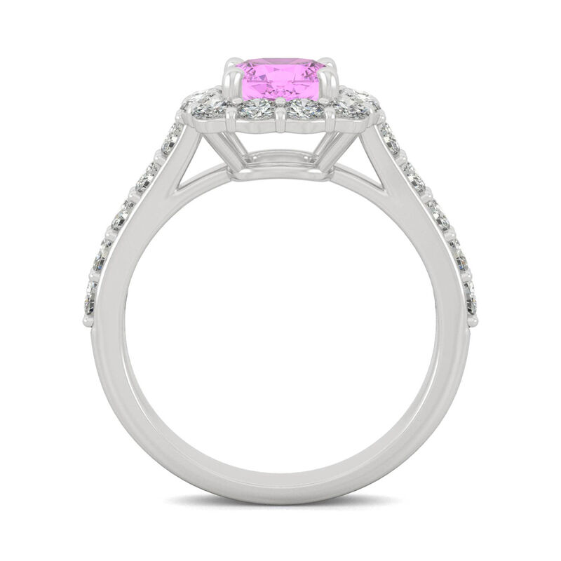 Lab Created Pink Sapphire &amp; Moissanite Halo Ring in 14K White Gold &#40;1 1/10 ct. tw.&#41;