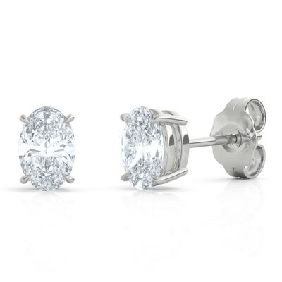 Lab Grown Diamond Stud Earrings Oval in 14K White Gold (1 ct. tw.)