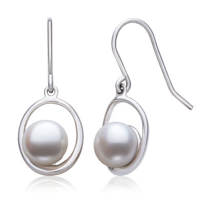 Button Cultured Freshwater Pearl Drop Earrings in Sterling Silver