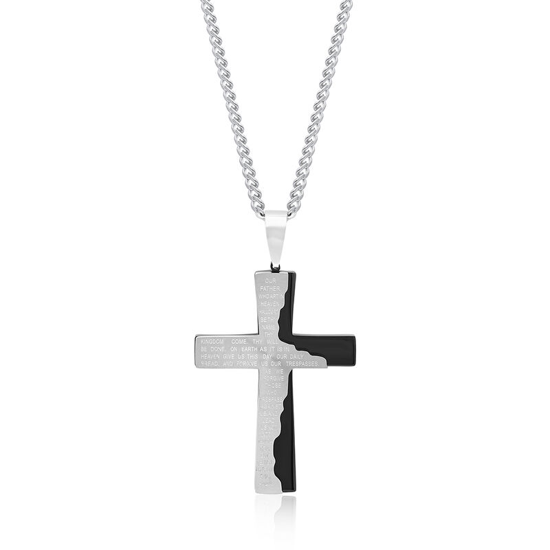Men&#39;s Prayer Cross Pendant in Sterling Silver