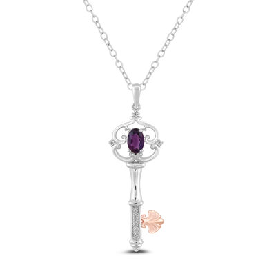 Amethyst and Diamond Accent Ariel Key Pendant in Sterling Silver and 10K Rose Gold