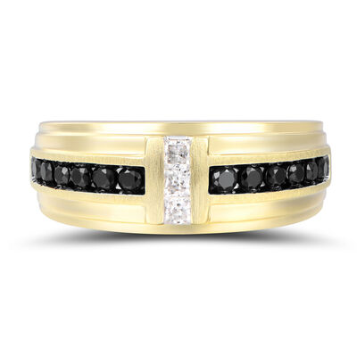 Men’s Black & White Diamond Ring in 10K Yellow Gold (5/8 ct. tw.)