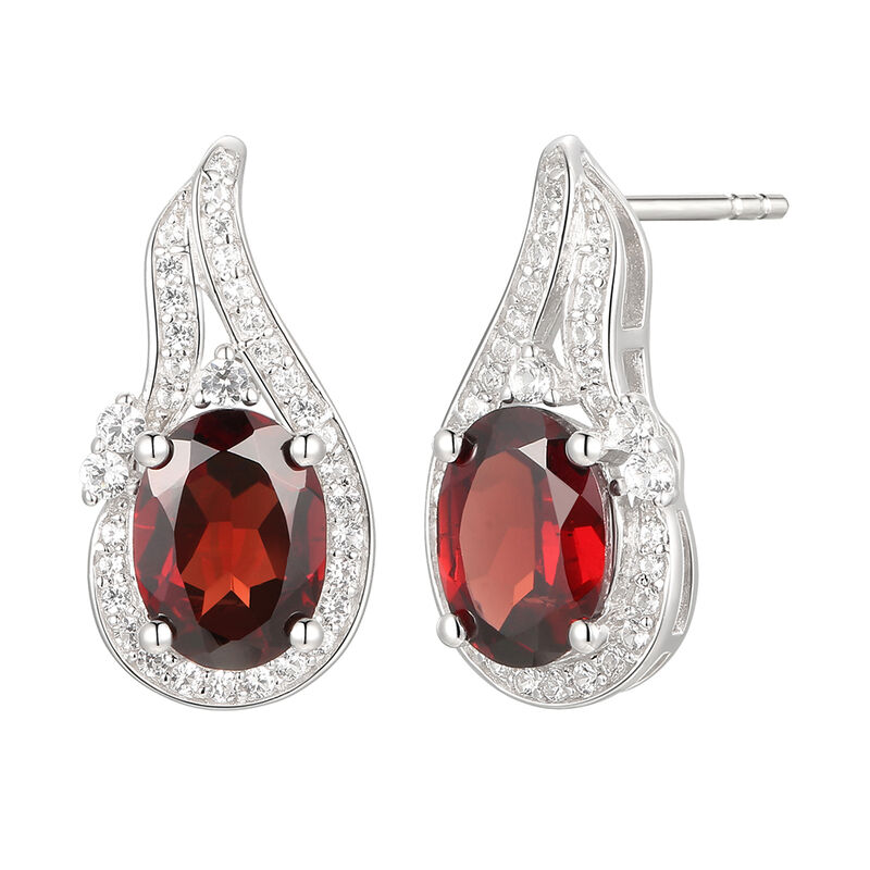 Oval Garnet &amp; Lab Created White Sapphire Earring, Pendant &amp; Ring Set in Sterling Silver