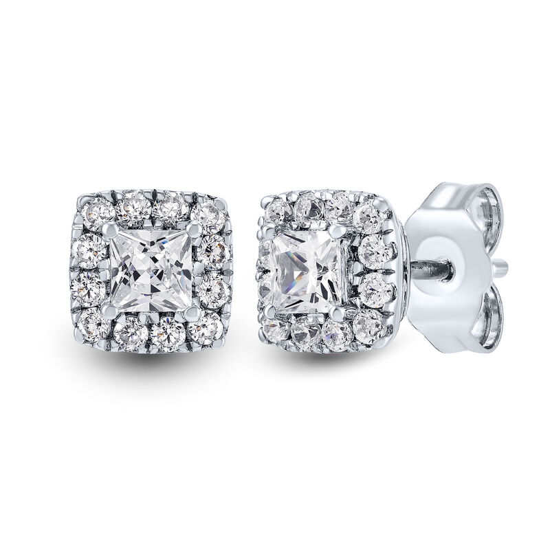 Lab Grown Diamond Princess-Cut Halo Earrings in 14K White Gold &#40;1/2 ct. tw.&#41;