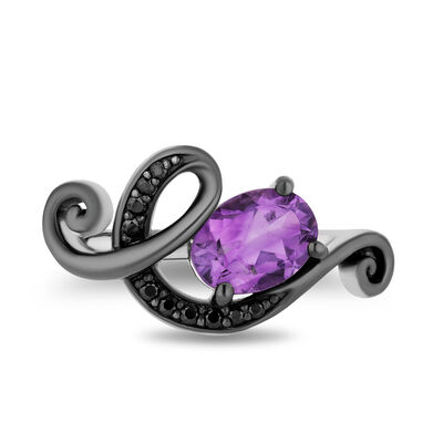 Ursula Black Diamond & Amethyst Ring in Sterling Silver (1/10 ct. tw.)