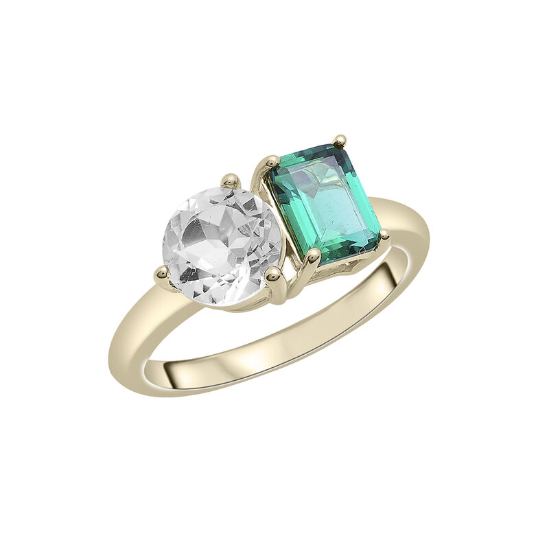 Lab-Created Emerald and Lab-Created White Sapphire Two-Stone Ring in Vermeil