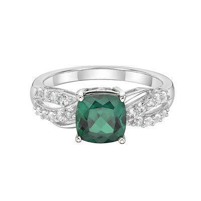 Lab-Created Emerald Ring with Lab-Created White Sapphires in Sterling Silver