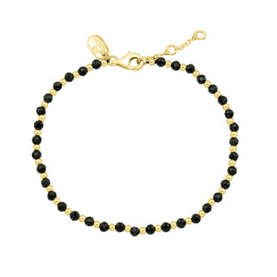 Black Onyx Beaded Bracelet in Vermeil, 7.5