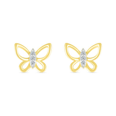 Diamond Accent Butterfly Stud Earrings in 10K Yellow Gold