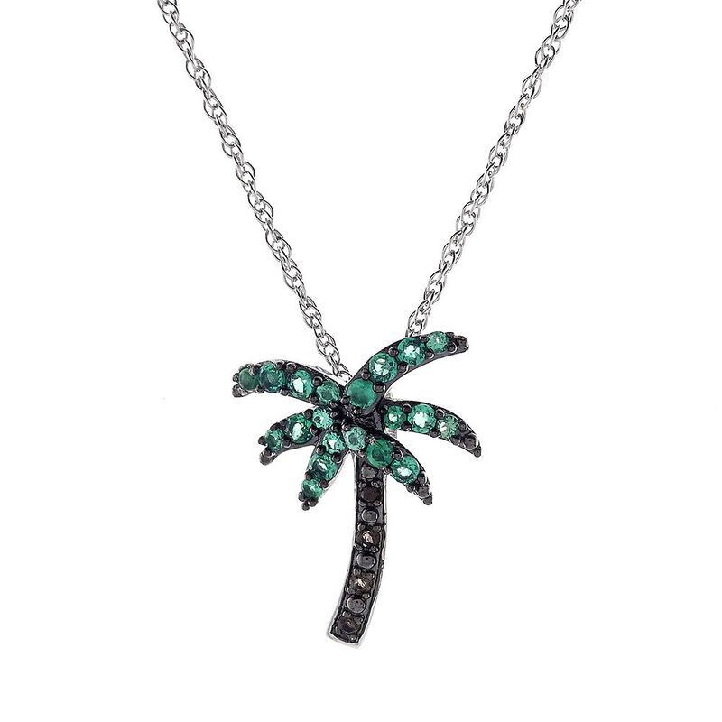 Lab Created Emerald &amp; Smoky Quartz Palm Tree Pendant in Sterling Silver