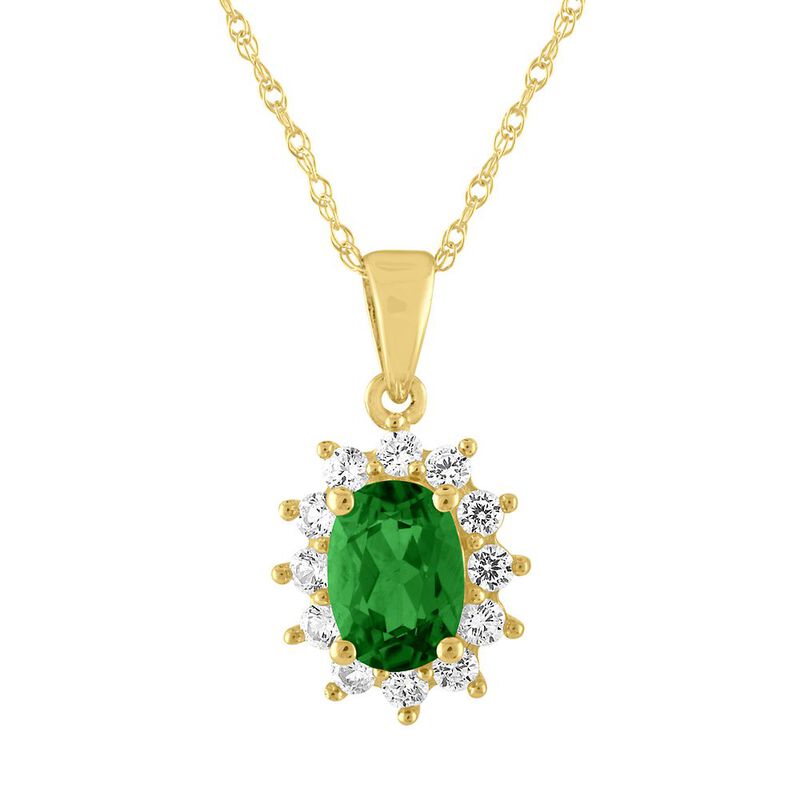 Lab Created Emerald &amp; White Sapphire Pendant in 10K Yellow Gold