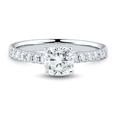 lab grown diamond cushion-cut engagement ring in 14k white gold (1 1/3 ct. tw.)