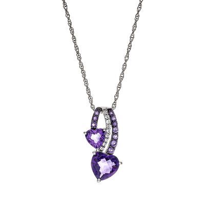 Amethyst & Lab Created White Sapphire Double Heart Pendant in Sterling Silver