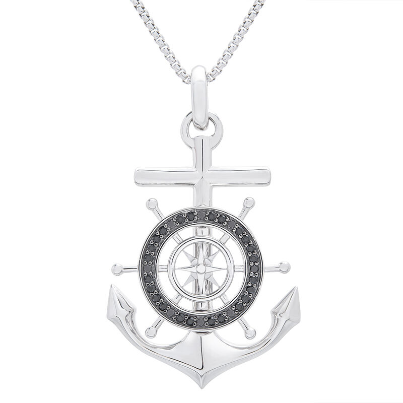 Anchor Pendant with Black Diamonds in Sterling Silver &#40;1/4 ct. tw.&#41;