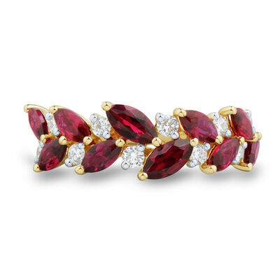 Lab-Created Ruby and Lab Grown Diamond Band in 10K Yellow Gold (1/3 ct. tw.)