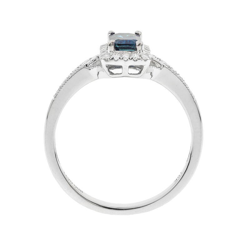 Blue Sapphire Ring with Diamond Halo in 10K White Gold