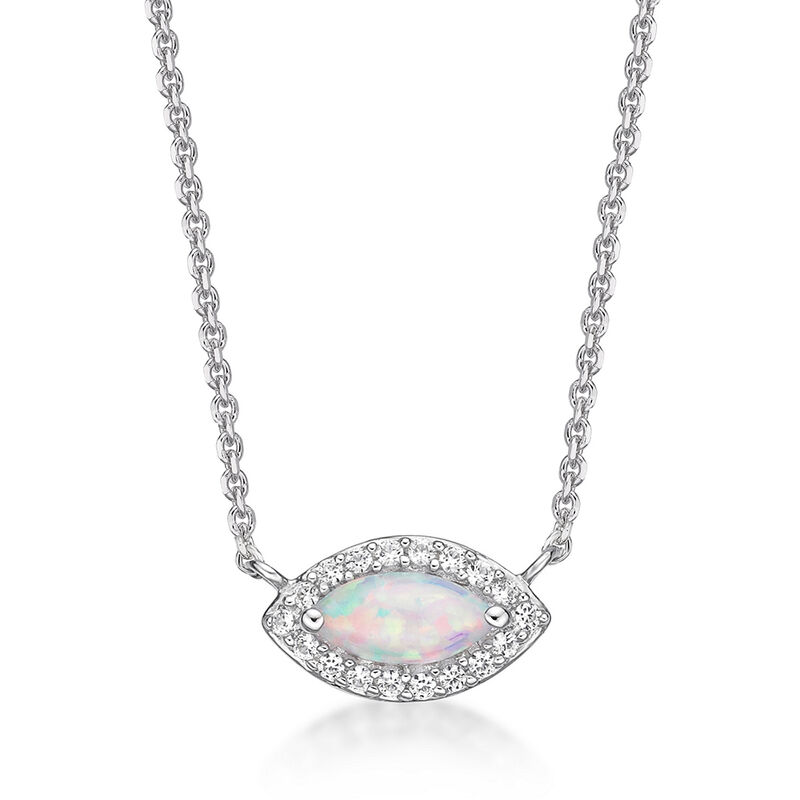 Lab Created Opal &amp; White Sapphire Necklace in Sterling Silver