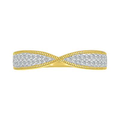 Diamond Pinched Coin Edge Stack Ring in 10K Yellow Gold (1/4 ct. tw.)