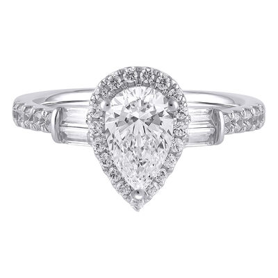 Pear-Shaped Lab Grown Diamond Halo Engagement Ring in 14K White Gold (1 1/2 ct. tw.)