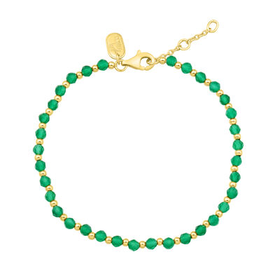 Green Onyx Beaded Bracelet in Vermeil, 7.5