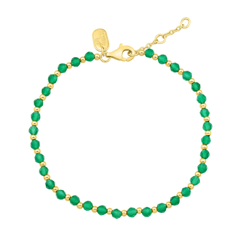 Green Onyx Beaded Bracelet in Vermeil, 7.5&quot;