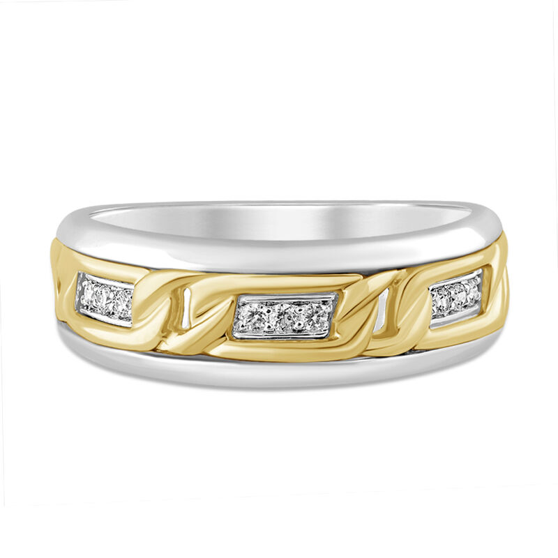 Men&rsquo;s Two-Tone Diamond Ring with Chain Link Design in Sterling Silver &amp; 10K Yellow Gold &#40;1/10 ct. tw.&#41;