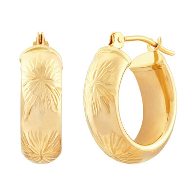 Polished Diamond-Cut Huggie Hoop Earrings in 14K Yellow Gold