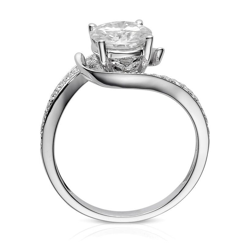 Round Moissanite Ring with Bypass Band in 14K White Gold &#40;1 3/4 ct. tw.&#41;