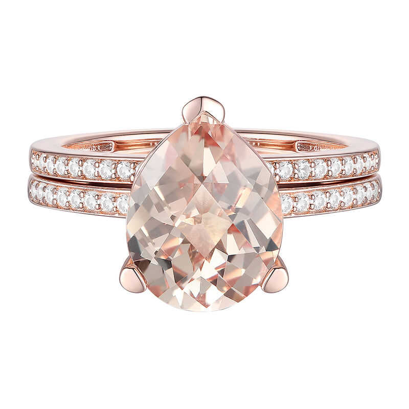 Pear-Shaped Morganite &amp; Diamond Ring Set in 14K Rose Gold &#40;1/4 ct. tw.&#41;