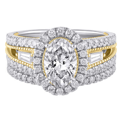 Alessandra Lab Grown Diamond Oval-Shaped Halo Bridal Set in 14K White & Yellow Gold (2 ct. tw.)