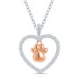 Diamond Accent Paw Print Heart Pendant in Sterling Silver and 10K Rose Gold