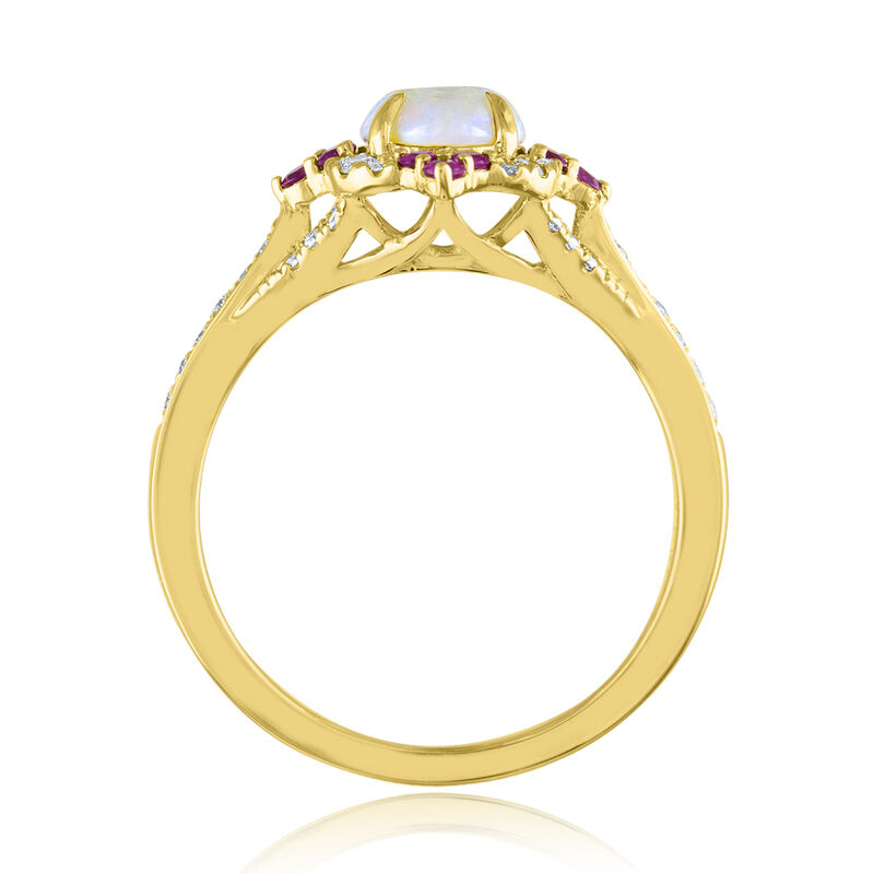 Opal, Ruby &amp; 1/5 ct. tw. Diamond Ring in 10K Yellow Gold