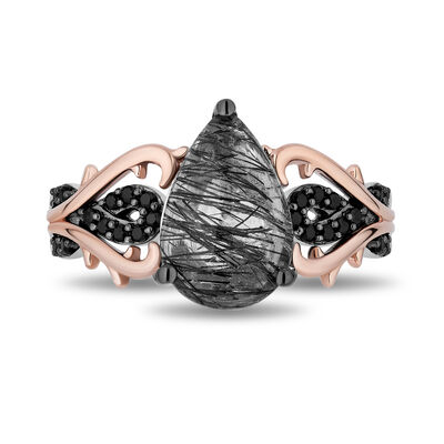 Maleficent Black Rutilated Quartz and Black Diamond Ring in Sterling Silver and 10K Rose Gold (1/5 ct. tw.)