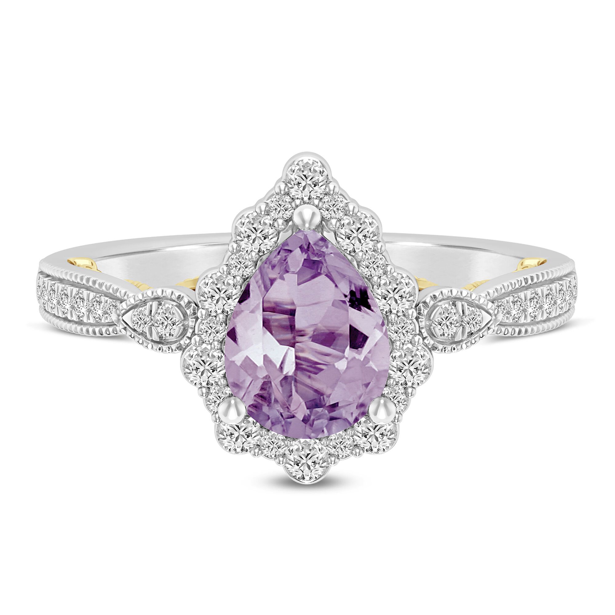 Asscher Amethyst Ring Diamond Halo February Birthstone - Rare Earth Jewelry