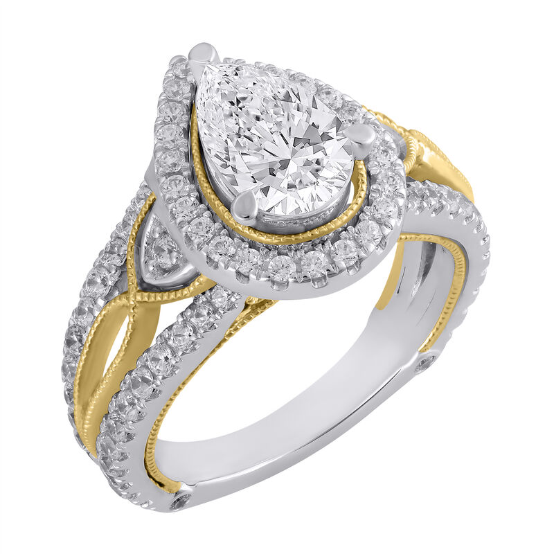 Aria Lab Grown Diamond Pear-Shaped Halo Bridal Set in 14K White &amp; Yellow Gold &#40;2 5/8 ct. tw.&#41;