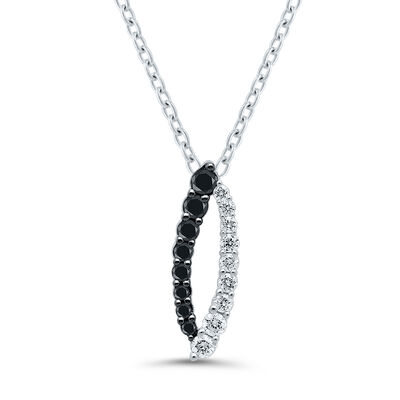 Black & White Diamond Journey Necklace in Sterling Silver (1/7 ct. tw.)