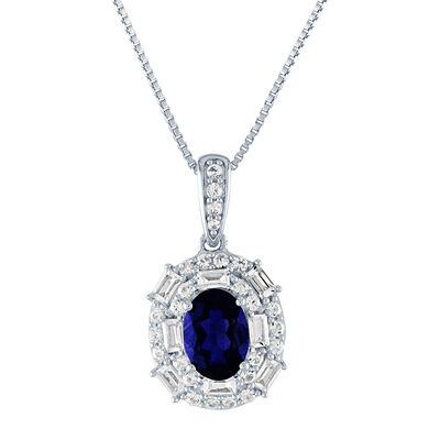 Lab Created Blue & White Sapphire Pendant in Sterling Silver