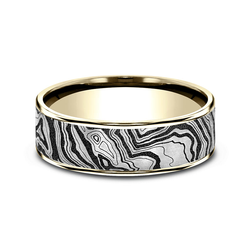 Men&rsquo;s Topography Pattern Wedding Band in Titanium &amp; 14K Gold, 7.5MM