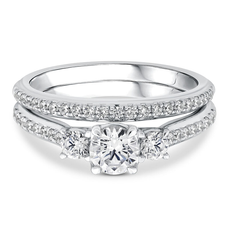 Lab Grown Diamond Three-Stone Engagement Set in 10K White Gold &#40;1 ct. tw.&#41;