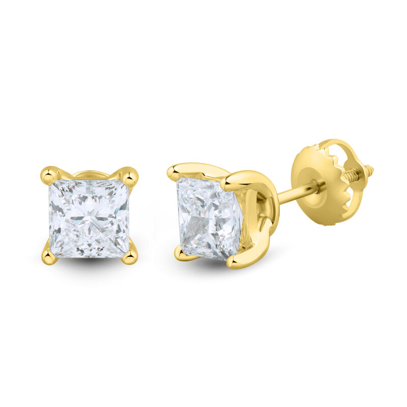 Lab Grown Diamond Stud Earrings with Princess-Cut Solitaires